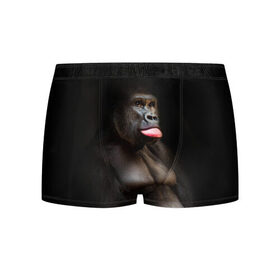 Мужские трусы 3D с принтом Горилла в Белгороде, 50% хлопок, 50% полиэстер | классическая посадка, на поясе мягкая тканевая резинка | Тематика изображения на принте: горилла | животные | обезьяна | прикол | природа | смешно | юмор | язык