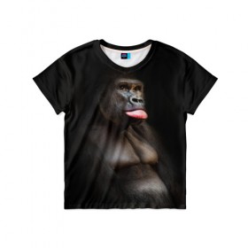 Детская футболка 3D с принтом Горилла в Белгороде, 100% гипоаллергенный полиэфир | прямой крой, круглый вырез горловины, длина до линии бедер, чуть спущенное плечо, ткань немного тянется | Тематика изображения на принте: горилла | животные | обезьяна | прикол | природа | смешно | юмор | язык