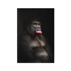 Обложка для паспорта матовая кожа с принтом Горилла в Белгороде, натуральная матовая кожа | размер 19,3 х 13,7 см; прозрачные пластиковые крепления | Тематика изображения на принте: горилла | животные | обезьяна | прикол | природа | смешно | юмор | язык