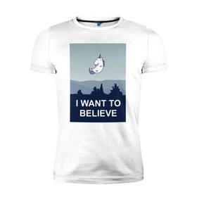 Мужская футболка премиум с принтом i want to believe.unicorn в Белгороде, 92% хлопок, 8% лайкра | приталенный силуэт, круглый вырез ворота, длина до линии бедра, короткий рукав | unicorn | единорог