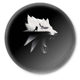 Значок с принтом Волк в Белгороде,  металл | круглая форма, металлическая застежка в виде булавки | gerald | wild hunt | witcher | wolf | ведьмак | волк | дикая охота