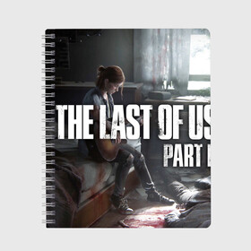 Тетрадь с принтом The Last of Us part II в Белгороде, 100% бумага | 48 листов, плотность листов — 60 г/м2, плотность картонной обложки — 250 г/м2. Листы скреплены сбоку удобной пружинной спиралью. Уголки страниц и обложки скругленные. Цвет линий — светло-серый
 | Тематика изображения на принте: the last of us | гриб | грибы | джоэл | кордицепс | пиратs | элли