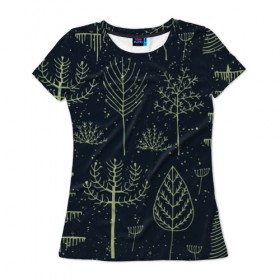Женская футболка 3D с принтом Загадочный лес в Белгороде, 100% полиэфир ( синтетическое хлопкоподобное полотно) | прямой крой, круглый вырез горловины, длина до линии бедер | дерево | дуб | елка | животные | лес | мода | обитатели | прикольные | природа | сказка | тайна | яркие