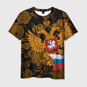 Мужская футболка 3D с принтом Россия в Белгороде, 100% полиэфир | прямой крой, круглый вырез горловины, длина до линии бедер | ru | rus | герб | двуглавый орел | российская | россия | рф | федерация | флаг