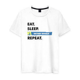 Мужская футболка хлопок с принтом Eat Sleep в Белгороде, 100% хлопок | прямой крой, круглый вырез горловины, длина до линии бедер, слегка спущенное плечо. | battle royale | fortnite | lama | батл рояль | лама | фортнайт