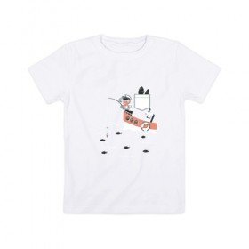 Детская футболка хлопок с принтом Рыбак в Белгороде, 100% хлопок | круглый вырез горловины, полуприлегающий силуэт, длина до линии бедер | Тематика изображения на принте: 