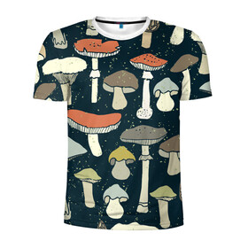 Мужская футболка 3D спортивная с принтом Загадочный лес в Белгороде, 100% полиэстер с улучшенными характеристиками | приталенный силуэт, круглая горловина, широкие плечи, сужается к линии бедра | грибы | паттерн