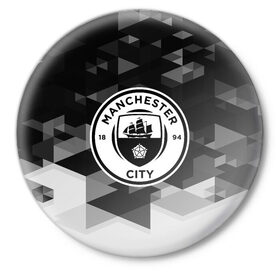 Значок с принтом FC Manchester sport geometry в Белгороде,  металл | круглая форма, металлическая застежка в виде булавки | 
