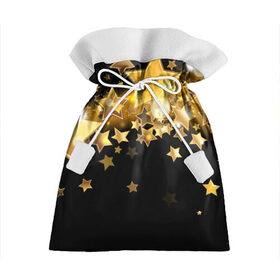 Подарочный 3D мешок с принтом Золотые звездочки в Белгороде, 100% полиэстер | Размер: 29*39 см | Тематика изображения на принте: 3d | звездочки | звезды | золото | золотые звездочки | картинка | черный фон