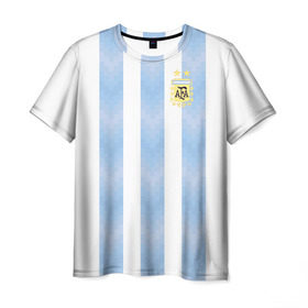 Мужская футболка 3D с принтом Сборная Аргентины в Белгороде, 100% полиэфир | прямой крой, круглый вырез горловины, длина до линии бедер | аргентина | месси | сборная аргентины