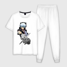 Мужская пижама хлопок с принтом Gintama_2 в Белгороде, 100% хлопок | брюки и футболка прямого кроя, без карманов, на брюках мягкая резинка на поясе и по низу штанин
 | 