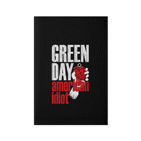 Обложка для паспорта матовая кожа с принтом Green Day American Idiot в Белгороде, натуральная матовая кожа | размер 19,3 х 13,7 см; прозрачные пластиковые крепления | Тематика изображения на принте: green day | punk rock | билли джо армстронг | панк рок