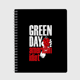 Тетрадь с принтом Green Day American Idiot в Белгороде, 100% бумага | 48 листов, плотность листов — 60 г/м2, плотность картонной обложки — 250 г/м2. Листы скреплены сбоку удобной пружинной спиралью. Уголки страниц и обложки скругленные. Цвет линий — светло-серый
 | green day | punk rock | билли джо армстронг | панк рок