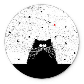 Коврик для мышки круглый с принтом Котик в Белгороде, резина и полиэстер | круглая форма, изображение наносится на всю лицевую часть | cats | kitty | кот | котик | сердечки cat | сердце
