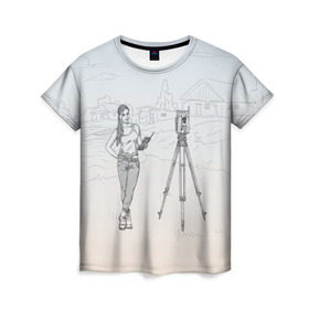 Женская футболка 3D с принтом Девушка с контроллером в Белгороде, 100% полиэфир ( синтетическое хлопкоподобное полотно) | прямой крой, круглый вырез горловины, длина до линии бедер | surveyor | геодезист | геодезия | кадастр