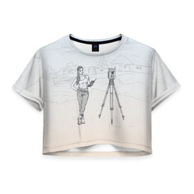 Женская футболка 3D укороченная с принтом Девушка с контроллером в Белгороде, 100% полиэстер | круглая горловина, длина футболки до линии талии, рукава с отворотами | surveyor | геодезист | геодезия | кадастр