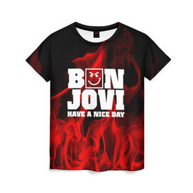 Женская футболка 3D с принтом BON JOVI в Белгороде, 100% полиэфир ( синтетическое хлопкоподобное полотно) | прямой крой, круглый вырез горловины, длина до линии бедер | bon jovi | альтернативный хип хоп | группа | инди поп | музыка | музыкальное произведение | ноты | регги | рок | синти поп