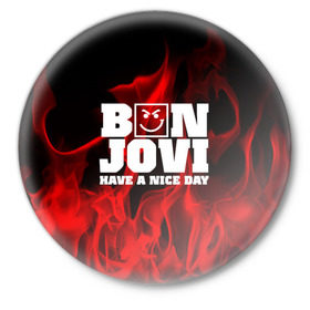 Значок с принтом BON JOVI в Белгороде,  металл | круглая форма, металлическая застежка в виде булавки | bon jovi | альтернативный хип хоп | группа | инди поп | музыка | музыкальное произведение | ноты | регги | рок | синти поп