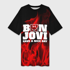 Платье-футболка 3D с принтом BON JOVI в Белгороде,  |  | bon jovi | альтернативный хип хоп | группа | инди поп | музыка | музыкальное произведение | ноты | регги | рок | синти поп