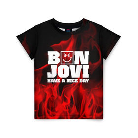 Детская футболка 3D с принтом BON JOVI в Белгороде, 100% гипоаллергенный полиэфир | прямой крой, круглый вырез горловины, длина до линии бедер, чуть спущенное плечо, ткань немного тянется | bon jovi | альтернативный хип хоп | группа | инди поп | музыка | музыкальное произведение | ноты | регги | рок | синти поп