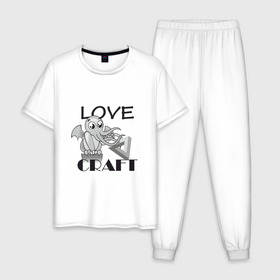 Мужская пижама хлопок с принтом Love Craft в Белгороде, 100% хлопок | брюки и футболка прямого кроя, без карманов, на брюках мягкая резинка на поясе и по низу штанин
 | love craft | lovecraft | ктулху | лавкрафт