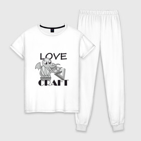 Женская пижама хлопок с принтом Love Craft в Белгороде, 100% хлопок | брюки и футболка прямого кроя, без карманов, на брюках мягкая резинка на поясе и по низу штанин | love craft | lovecraft | ктулху | лавкрафт