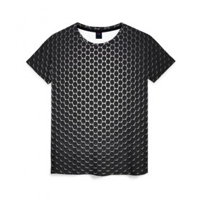 Женская футболка 3D с принтом Кристаллическая решетка в Белгороде, 100% полиэфир ( синтетическое хлопкоподобное полотно) | прямой крой, круглый вырез горловины, длина до линии бедер | карбон | кристаллическая решетка | текстура