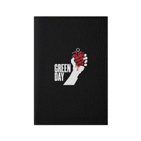Обложка для паспорта матовая кожа с принтом Green Day в Белгороде, натуральная матовая кожа | размер 19,3 х 13,7 см; прозрачные пластиковые крепления | Тематика изображения на принте: american idiot