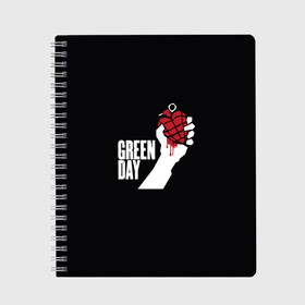 Тетрадь с принтом Green Day в Белгороде, 100% бумага | 48 листов, плотность листов — 60 г/м2, плотность картонной обложки — 250 г/м2. Листы скреплены сбоку удобной пружинной спиралью. Уголки страниц и обложки скругленные. Цвет линий — светло-серый
 | american idiot
