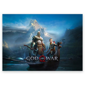 Поздравительная открытка с принтом God of War в Белгороде, 100% бумага | плотность бумаги 280 г/м2, матовая, на обратной стороне линовка и место для марки
 | atreus | god of war | god of war 4 | gow | kratos | ps4 | атрей | бог войны | гов | зы4 | кратос | левиафан | мальчик | мимир | мировой змей | пиратs | эксклюзив