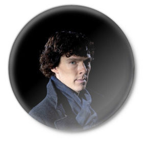 Значок с принтом Sherlock в Белгороде,  металл | круглая форма, металлическая застежка в виде булавки | benedict | cumberbatch | sherlock | бенедикт | камбербатч | шерлок