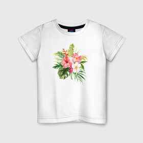 Детская футболка хлопок с принтом Букет цветов в Белгороде, 100% хлопок | круглый вырез горловины, полуприлегающий силуэт, длина до линии бедер | цветы