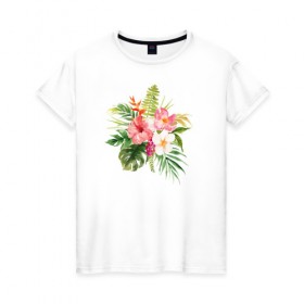 Женская футболка хлопок с принтом Букет цветов в Белгороде, 100% хлопок | прямой крой, круглый вырез горловины, длина до линии бедер, слегка спущенное плечо | цветы