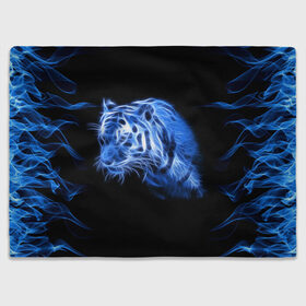 Плед 3D с принтом Синий тигр в Белгороде, 100% полиэстер | закругленные углы, все края обработаны. Ткань не мнется и не растягивается | tiger | большая кошка | огонь | пламя | тигр | хищник