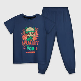 Детская пижама хлопок с принтом Salmon Run в Белгороде, 100% хлопок |  брюки и футболка прямого кроя, без карманов, на брюках мягкая резинка на поясе и по низу штанин
 | grizzco runs | nintendo switch | splatoon 2