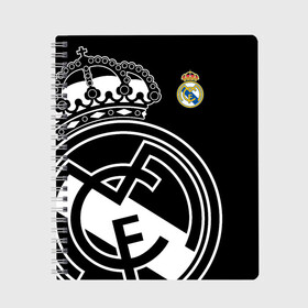 Тетрадь с принтом Real Madrid Exclusive в Белгороде, 100% бумага | 48 листов, плотность листов — 60 г/м2, плотность картонной обложки — 250 г/м2. Листы скреплены сбоку удобной пружинной спиралью. Уголки страниц и обложки скругленные. Цвет линий — светло-серый
 | 2019 | мадрид | реал | форма | эксклюзив