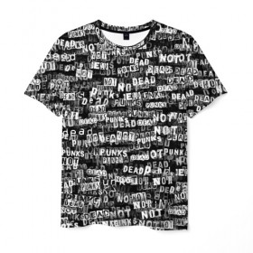 Мужская футболка 3D с принтом Punks no dead в Белгороде, 100% полиэфир | прямой крой, круглый вырез горловины, длина до линии бедер | надпись | панк | панкрок | паттерн | черно белый