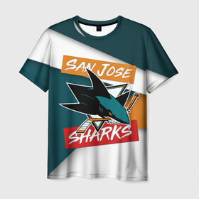 Мужская футболка 3D с принтом Сан Хосе в Белгороде, 100% полиэфир | прямой крой, круглый вырез горловины, длина до линии бедер | nhl | san jose sharks | нхл | сан хосе шаркс | спорт