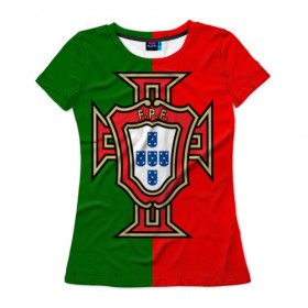 Женская футболка 3D с принтом Сборная Португалии флаг в Белгороде, 100% полиэфир ( синтетическое хлопкоподобное полотно) | прямой крой, круглый вырез горловины, длина до линии бедер | португалия | футбол
