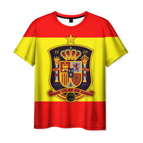 Мужская футболка 3D с принтом Сборная Испании флаг в Белгороде, 100% полиэфир | прямой крой, круглый вырез горловины, длина до линии бедер | Тематика изображения на принте: испания | футбол