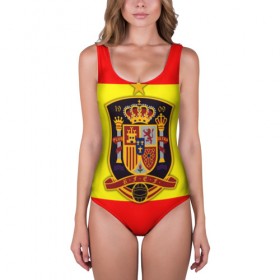 Купальник-боди 3D с принтом Сборная Испании флаг в Белгороде, 82% полиэстер, 18% эластан | Круглая горловина, круглый вырез на спине | Тематика изображения на принте: испания | футбол
