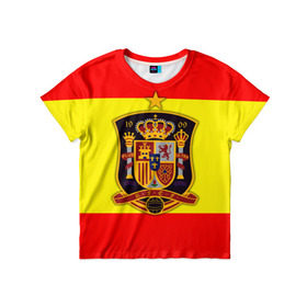 Детская футболка 3D с принтом Сборная Испании флаг в Белгороде, 100% гипоаллергенный полиэфир | прямой крой, круглый вырез горловины, длина до линии бедер, чуть спущенное плечо, ткань немного тянется | испания | футбол