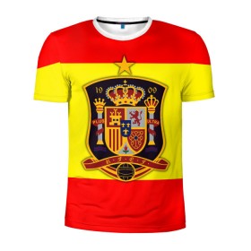 Мужская футболка 3D спортивная с принтом Сборная Испании флаг в Белгороде, 100% полиэстер с улучшенными характеристиками | приталенный силуэт, круглая горловина, широкие плечи, сужается к линии бедра | испания | футбол