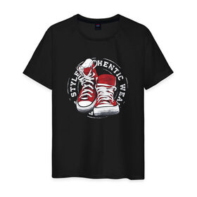 Мужская футболка хлопок с принтом Красные кеды в Белгороде, 100% хлопок | прямой крой, круглый вырез горловины, длина до линии бедер, слегка спущенное плечо. | Тематика изображения на принте: 
