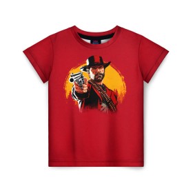 Детская футболка 3D с принтом Red Dead Redemption 2 в Белгороде, 100% гипоаллергенный полиэфир | прямой крой, круглый вырез горловины, длина до линии бедер, чуть спущенное плечо, ткань немного тянется | rdr | rockstar | рокстар