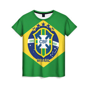 Женская футболка 3D с принтом Сборная Бразилии флаг в Белгороде, 100% полиэфир ( синтетическое хлопкоподобное полотно) | прямой крой, круглый вырез горловины, длина до линии бедер | brazil | бразилия