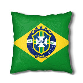 Подушка 3D с принтом Сборная Бразилии флаг в Белгороде, наволочка – 100% полиэстер, наполнитель – холлофайбер (легкий наполнитель, не вызывает аллергию). | состоит из подушки и наволочки. Наволочка на молнии, легко снимается для стирки | brazil | бразилия