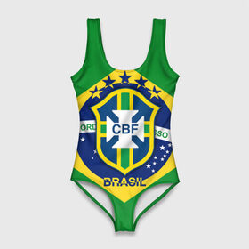 Купальник-боди 3D с принтом Сборная Бразилии флаг в Белгороде, 82% полиэстер, 18% эластан | Круглая горловина, круглый вырез на спине | brazil | бразилия