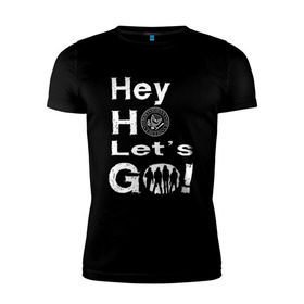 Мужская футболка премиум с принтом Hey ho let`s go! в Белгороде, 92% хлопок, 8% лайкра | приталенный силуэт, круглый вырез ворота, длина до линии бедра, короткий рукав | группа | панк | рамон | рамонес | рамоунз | рамоунс | рок | хард