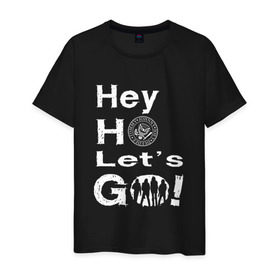 Мужская футболка хлопок с принтом Hey ho let`s go! в Белгороде, 100% хлопок | прямой крой, круглый вырез горловины, длина до линии бедер, слегка спущенное плечо. | Тематика изображения на принте: группа | панк | рамон | рамонес | рамоунз | рамоунс | рок | хард